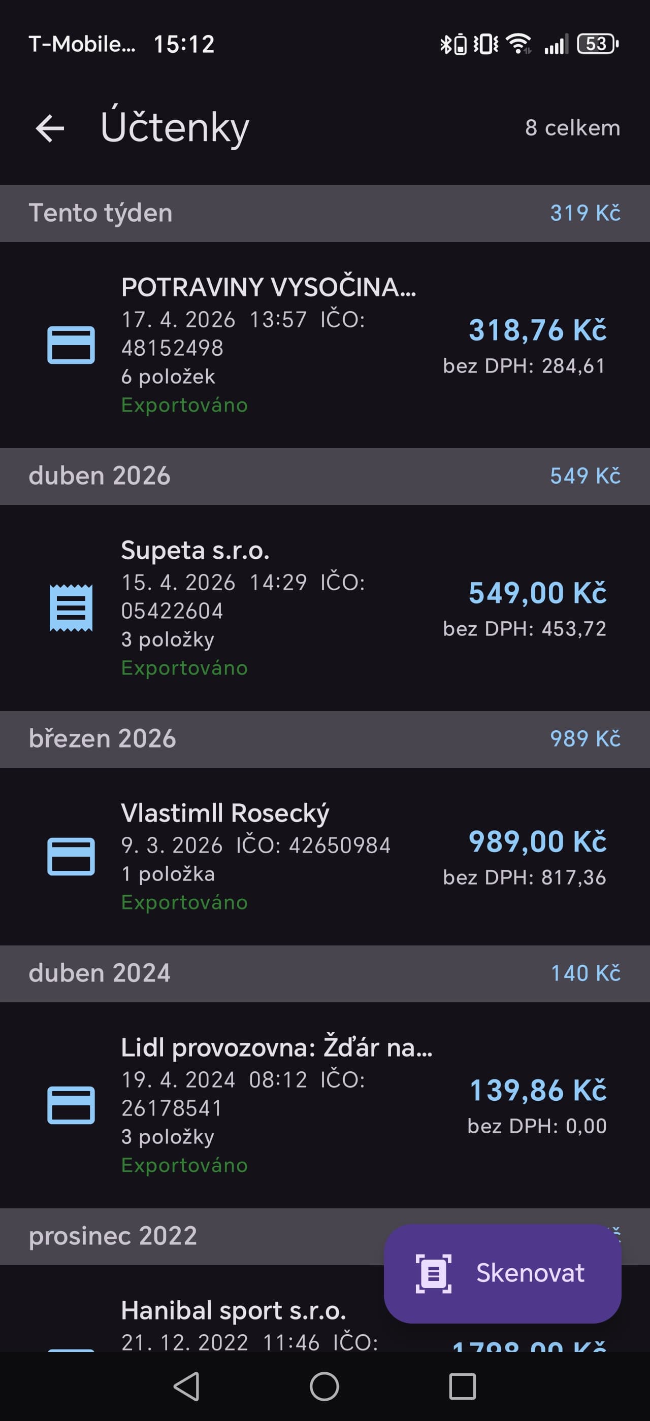 AI skenování účtenek a faktur
